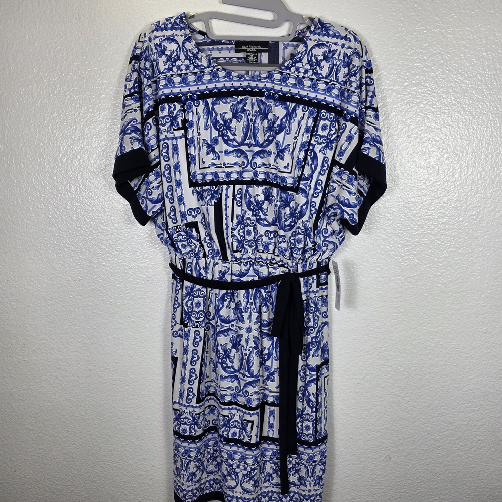 R&M Richards Women's Blouson Fit Wrap Dress W/Waist Tie & Contrast Trim Sise 6P‎